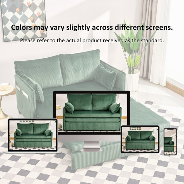 English Elm 55"convertible Corduroy Sofa Bed with Usb Port and Side Pockets for Small Apartments Green W3373P405040