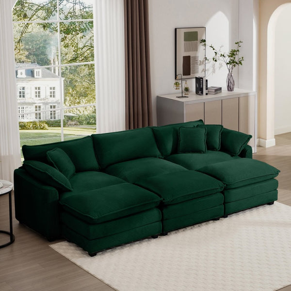 English Elm Oversized Modular Cushion Sofa With Ottoman, L-Shaped Deep Seating In Green Corduroy For Cozy Living Spaces W714S00819-GIGA
