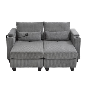 English Elm Convertible Chaise Lounge Sofa Bed With Usb Ports, Cup Holders & Storage - Stylish Grey Sleeper Sofa N719S002020E