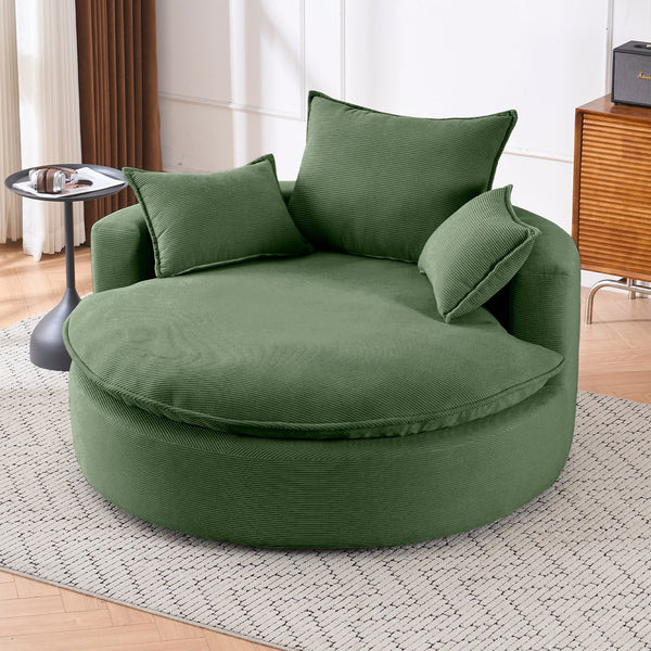 English Elm 360 Swivel Corduroy Barrel Lounge Chair with Pillows for Living Room or Bedroom Green W1752P410948