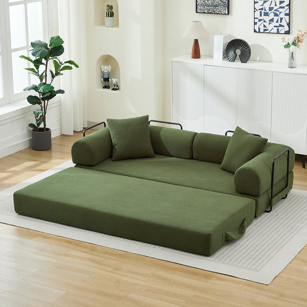 English Elm Folding Sofa Bed Corduroy Convertible 78.5" 3-Seater to Bed No-Assembly Foam Spring Comfort Green W2915P343897