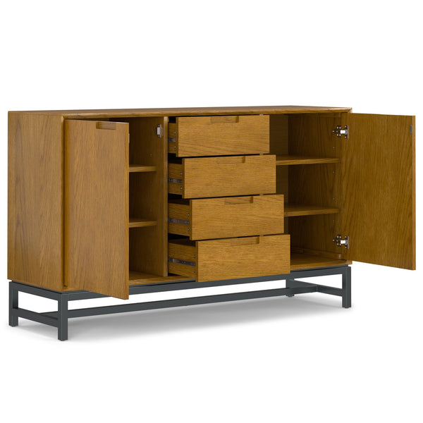 English Elm Banting Mid Century Sideboard Oak Veneer with Four Drawers and Adjustable Cabinet Shelves B136P439002