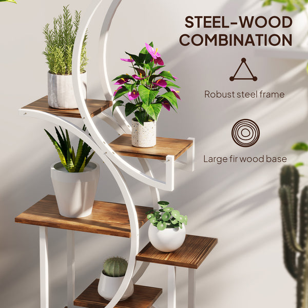 English Elm Outsunny 8 Tier S Shaped Fir Wood Plant Stand Carbonized Steel Frame Corner Shelf W2225P485567