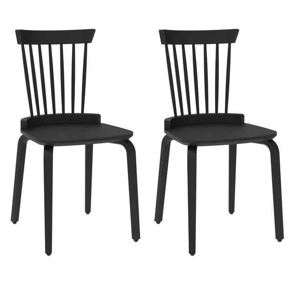 English Elm Dining Windsor Chairs Set of 2 - Farmhouse Black Spindle Back Rubberwood Seating for Kitchen Dining Room, Classic Curved Design W76091625