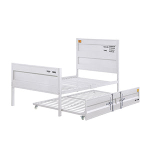 English Elm White Twin Platform Bed with Industrial Metal Frame, Panel Headboard, Low-Profile Footboard & Cargo Lock Accents B062P186408