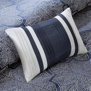 English Elm 8 Piece Jacquard Comforter Set - Elegant Navy Cal King With Metallic Shimmer And Decorative Pillows B03596805