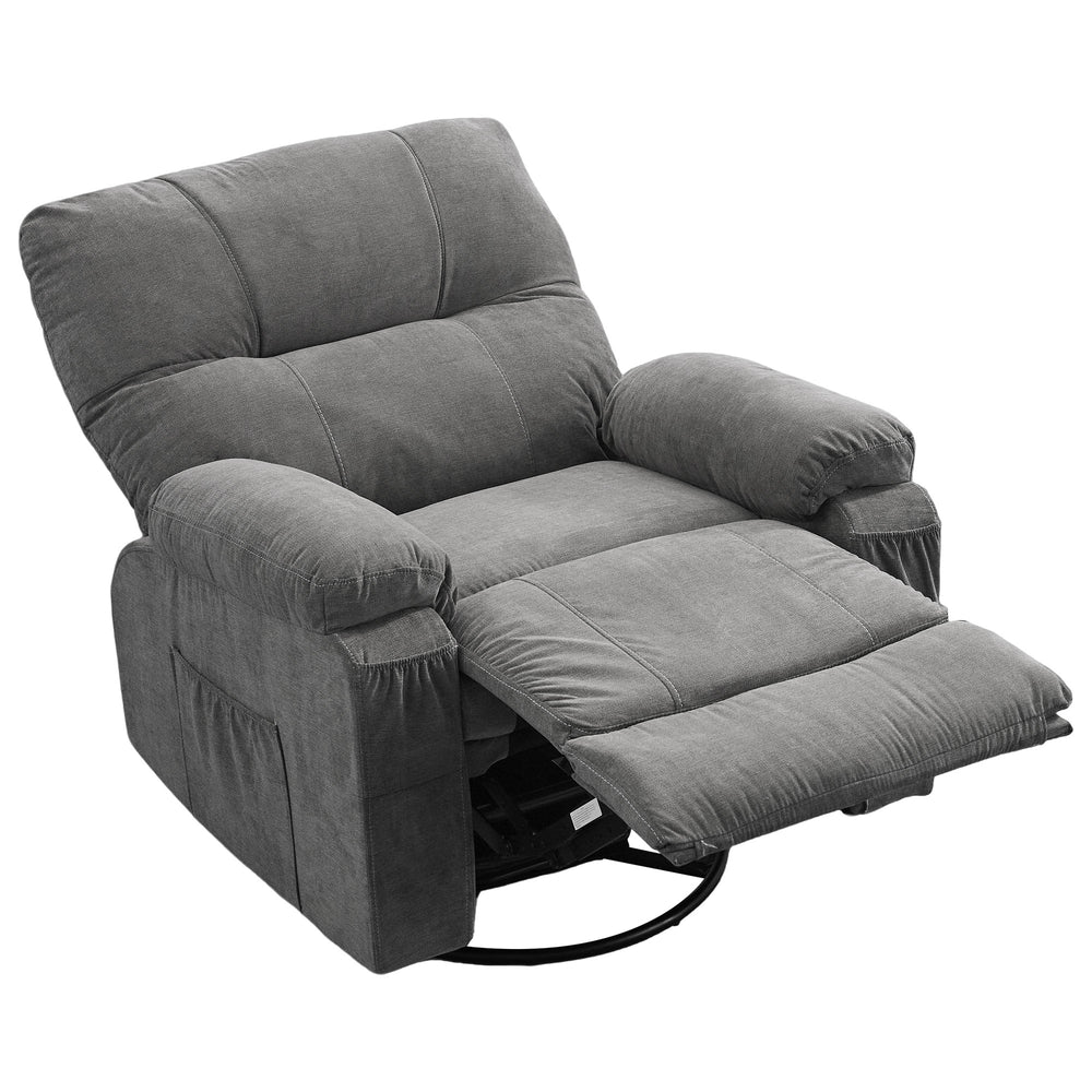 English Elm Recliner Grey 360° Swivel Rocking Lounge Chair with Thick Cushions, Arm Pockets & 330lb Metal Frame W1521P265833
