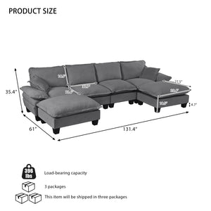 English Elm Modular U-shape Chenille Cloud Sectional with Sculptural Sailboat Arms Six Seats Grey W3163S00128