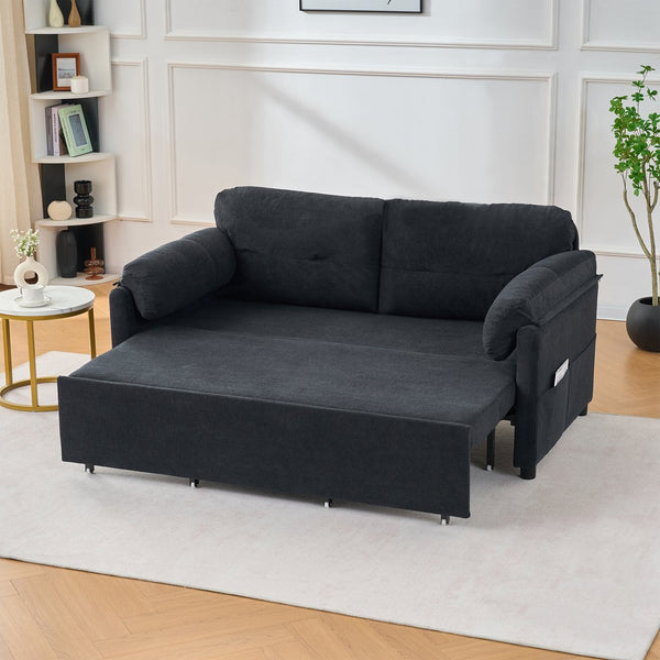 English Elm (old: W3163p269700) Convertible Chenille Sleeper Loveseat with Queen Pullout and Rolling Casters Black W3163S00100