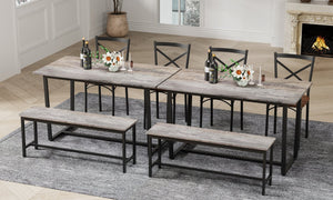 English Elm Four-piece industrial dining set with bench and backrest, solid MDF & steel frame, space-saving design Gray W578P333490