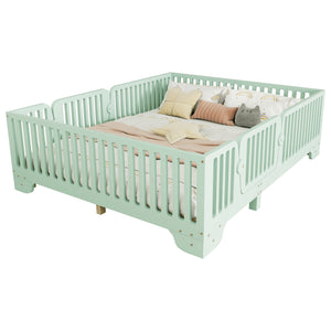 English Elm Full Size Montessori Floor Bed with Safety Fence Mdf Frame for Kids Bedroom W2593P381119
