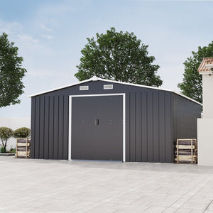 English Elm Campcraft 10x12 Ft Steel Outdoor Storage Shed with Daylight Windows and Weather Resistant Build Dark Gray W1598S00031