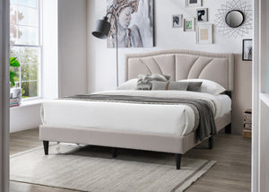 English Elm Modern Burlap Upholstered Full Platform Bed Curved Headboard with Nailhead Trim Detail B011P418593