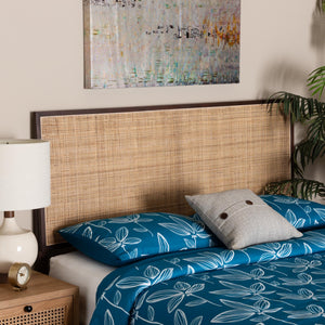 English Elm Modern Bayur Wood Queen Headboard with Woven Rattan Panel Boho Bedroom Accent Brown B2750P467683