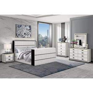 English Elm Isaiah White and Black 5PC Bedroom Set with Built‑In 50" TV Lift, LED Lights, Speakers & Fireplace King B201S00408
