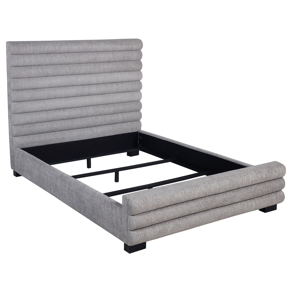 English Elm Grey Upholstered Queen Bed with High Channel-Tufted Bouclé Headboard, Durable Wood Frame, Modern Transitional Style, Textured Gray Appeal B062S01304