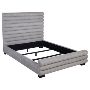 English Elm Grey Upholstered Queen Bed with High Channel-Tufted Bouclé Headboard, Durable Wood Frame, Modern Transitional Style, Textured Gray Appeal B062S01304