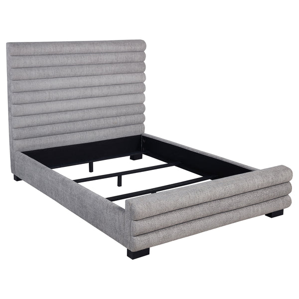English Elm Grey Upholstered Queen Bed with High Channel-Tufted Bouclé Headboard, Durable Wood Frame, Modern Transitional Style, Textured Gray Appeal B062S01304