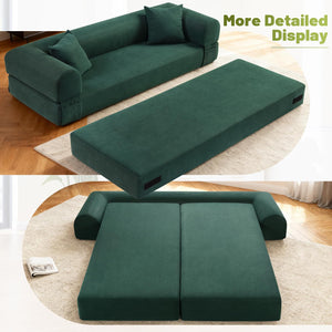 English Elm Convertible Corduroy Sleeper Sofa Queen Fold Out Bed with Dual Storage Pockets Dark Green W3396P483180