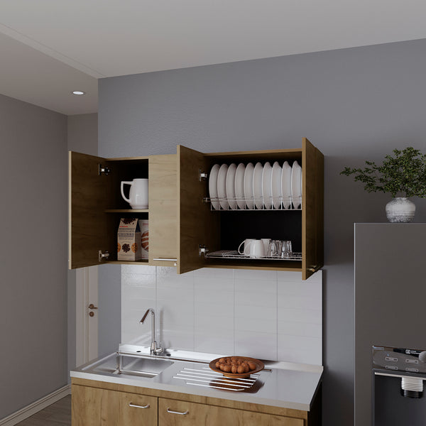 English Elm Wall Cabinet Ontario Macadamia Beige – Modern Engineered Wood Kitchen Cabinet w/ Dish Rack & Shelves, Durable Design (62.2x18.5x23.6) B092P306237