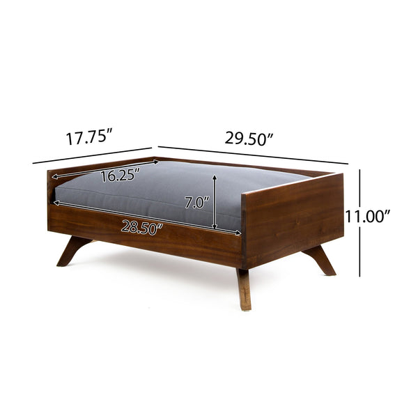 English Elm Christopher Knight Home® - SOLID Mid Century Acacia Wood Dog Bed with Water-Resistant Dark Grey Cushion, Durable Dark Oak Finish 61287.00