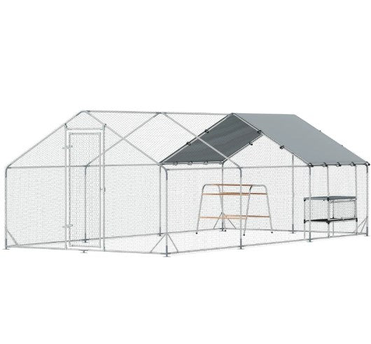 English Elm Chicken Coop Walk in Run with Galvanized Steel Frame and Waterproof Canopy for 24 Birds T3971P433870