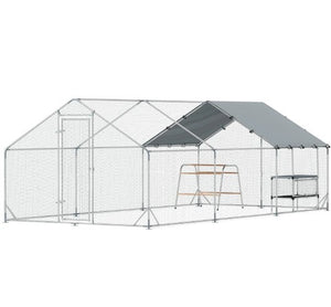 English Elm Chicken Coop Walk in Run with Galvanized Steel Frame and Waterproof Canopy for 24 Birds T3971P433870