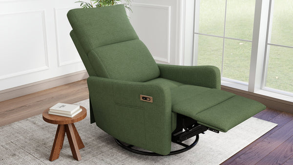 English Elm Power Swivel Velvet Recliner with 270 Degree Rotation Compact Nursery Living Room Glider W1028P463301