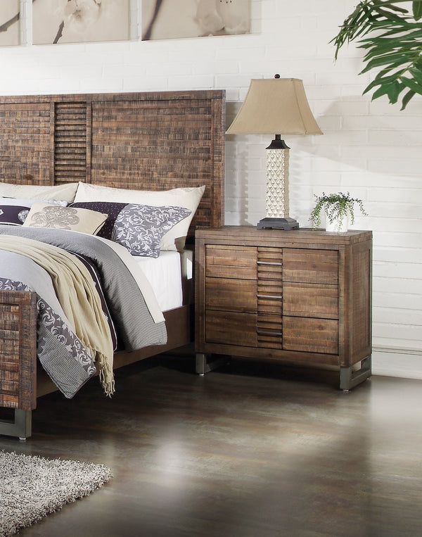English Elm Andria Reclaimed Oak Finish Nightstand with 3 Soft-Glide Drawers, Felt-Lined Top & Nickel Legs B2726P257350
