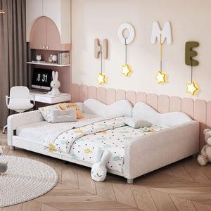 English Elm Full Sherpa Upholstered Daybed with Cloud-Shaped Backrest, No Box Spring Needed, Cozy Modern Sofabed White 57 L x 25.5 W x 8 H N733P234605K