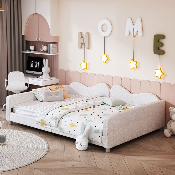 English Elm Full Sherpa Upholstered Daybed with Cloud-Shaped Backrest, No Box Spring Needed, Cozy Modern Sofabed White 57 L x 25.5 W x 8 H N733P234605K