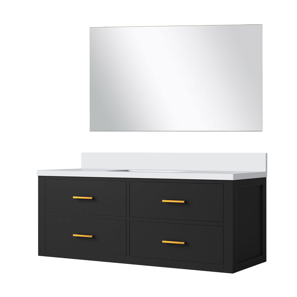 English Elm Black Single Bath Vanity Set With Cultured Marble Top & Frameless Mirror - Modern Elegance For Your Bathroom B2731S01448