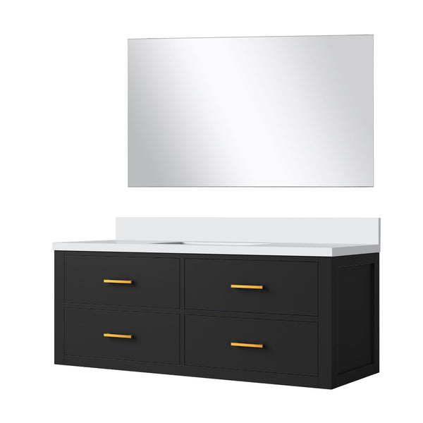 English Elm Black Single Bath Vanity Set With Cultured Marble Top & Frameless Mirror - Modern Elegance For Your Bathroom B2731S01448