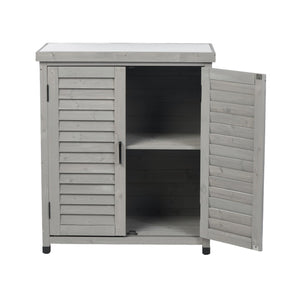 English Elm Potting Bench Solid Wood Workstation with Metal Top Louvered Cabinet Outdoor Garden Grey W2640P228394