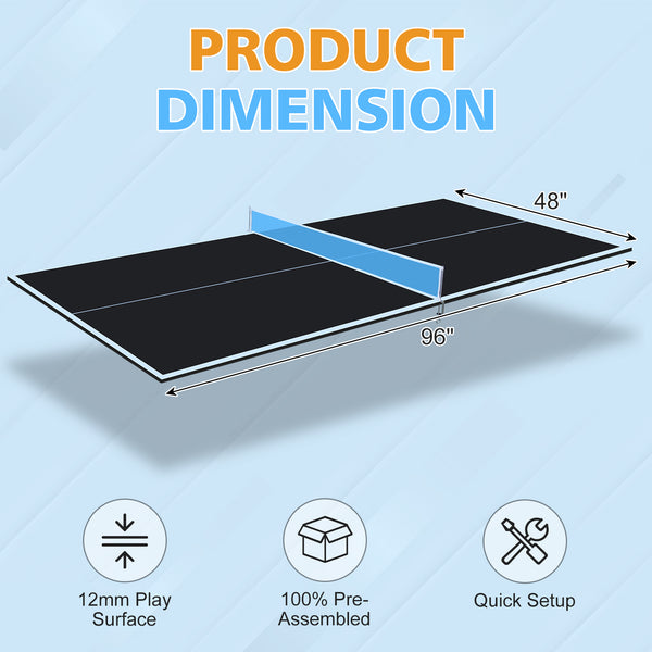 English Elm 8ft Foldable Mdf Ping Pong Conversion Top for Solo Practice and Indoor Play Black W1408P262536