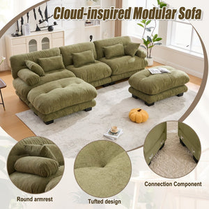 English Elm United We Win U-Shaped Cloud Couch In Pelletized Velvet With 2 Ottomans & Lumbar Pillows For Cozy Living W1568S00197-GIGA