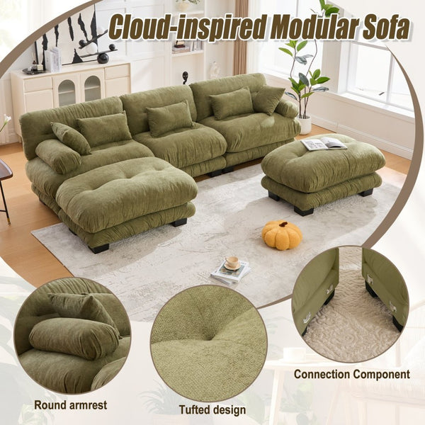 English Elm United We Win U-Shaped Cloud Couch In Pelletized Velvet With 2 Ottomans & Lumbar Pillows For Cozy Living W1568S00197-GIGA