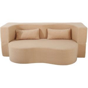 English Elm 2-in-1 Convertible Sofa Bed - Full Size Folding Loveseat with Plush Teddy Fabric, No Assembly Needed Apricot W3163P322892