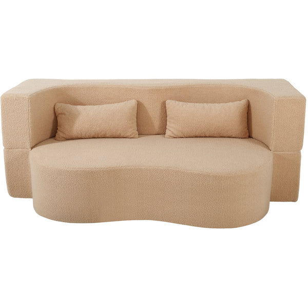 English Elm 2-in-1 Convertible Sofa Bed - Full Size Folding Loveseat with Plush Teddy Fabric, No Assembly Needed Apricot W3163P322892