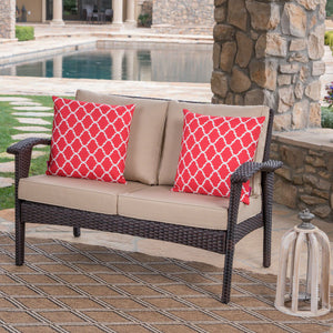 English Elm Christopher Knight Home® - HONOLULU Loveseat Brown-Tan PE Rattan Outdoor Sofa with Water-Repellent Cushions, Sturdy Iron Frame 52919.00IRNBRN