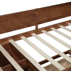 English Elm Twin Daybed with Two Pull Out Drawers and Open Shelves for Small Bedroom Storage Walnut LP102022AAD