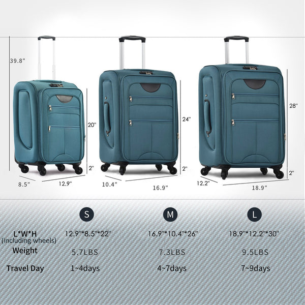 English Elm Softside Expandable Spinner Luggage 3 Piece Set with Tsa Lock and 360 Wheels Green PP283608AAF