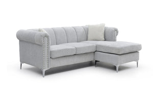 English Elm Sammy Chenille Chaise Sofa with Chrome Nailheads Mid-century Plush Seating for Living Room B078S00658