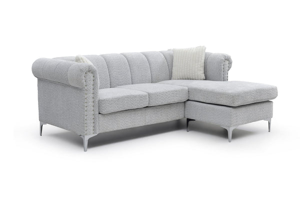 English Elm Sammy Chenille Chaise Sofa with Chrome Nailheads Mid-century Plush Seating for Living Room B078S00658