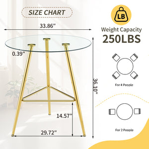 English Elm 36 Inch Round Glass Top Bar Table Chrome Tripod Base Modern Bistro Pub Style W3493P452050