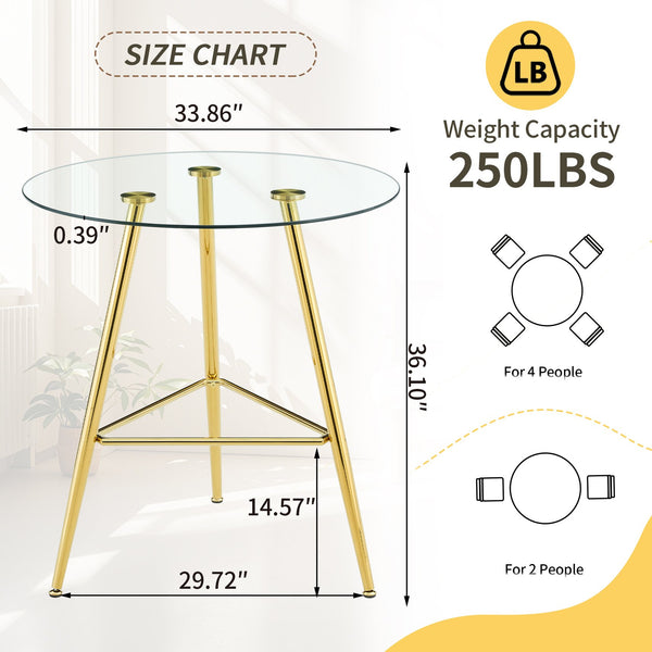 English Elm 36 Inch Round Glass Top Bar Table Chrome Tripod Base Modern Bistro Pub Style W3493P452050