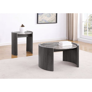 English Elm Zende Round Faux Marble Coffee Table with Curved Panels for Modern Living Rooms B062P441333