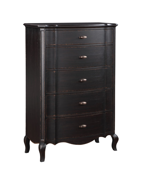 English Elm Chelmsford Antique Black Chest with 5 Soft-Close Felt-Lined Drawers, Wooden Cabriole Legs, 70lb Top B2726P283821