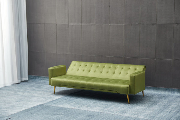 English Elm Sofa Bed Velvet Upholstered Convertible with Gold Metal Legs for Studio Spaces Army Green B205P246432