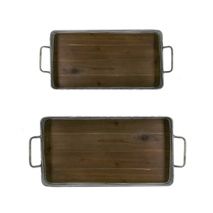 English Elm S/2 Rustic Fir Wood Serving Trays with Iron Accents for Farmhouse Tablescapes W2078P495641